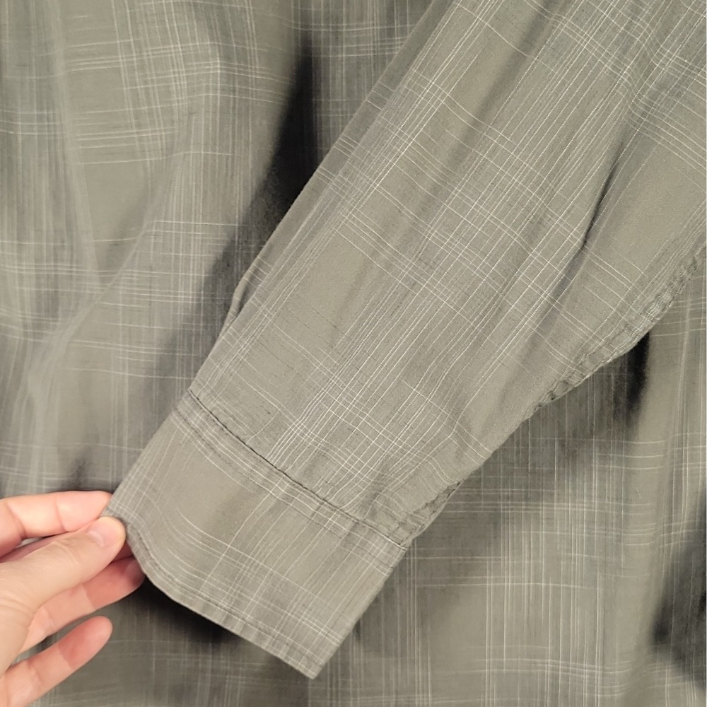 Haggar Men's LT Plaid Gray Woven Cotton/Poly Button-Down Shirt Pockets - Picture 13 of 13